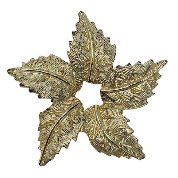 Vintage Gold Tone Leaf Starburst Brooch Pin Lapel Pin Statement Jewelry - Picture 1 of 9